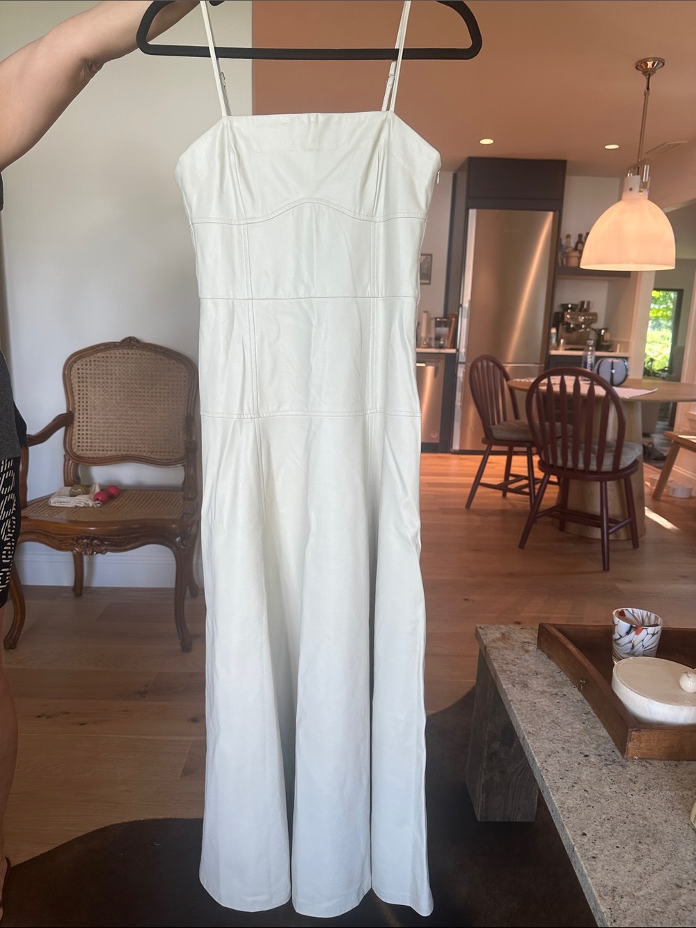Off White Spaghetti-Strap Vegan Leather Maxi Dress